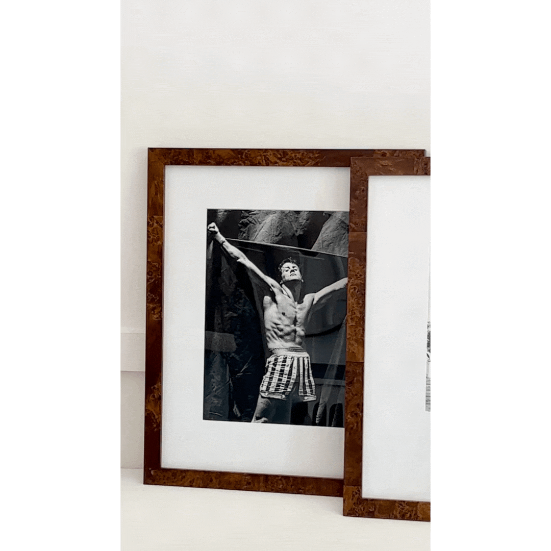 Iconic Sylvester Stallone by Herb Ritts in Burl Photo Frame.