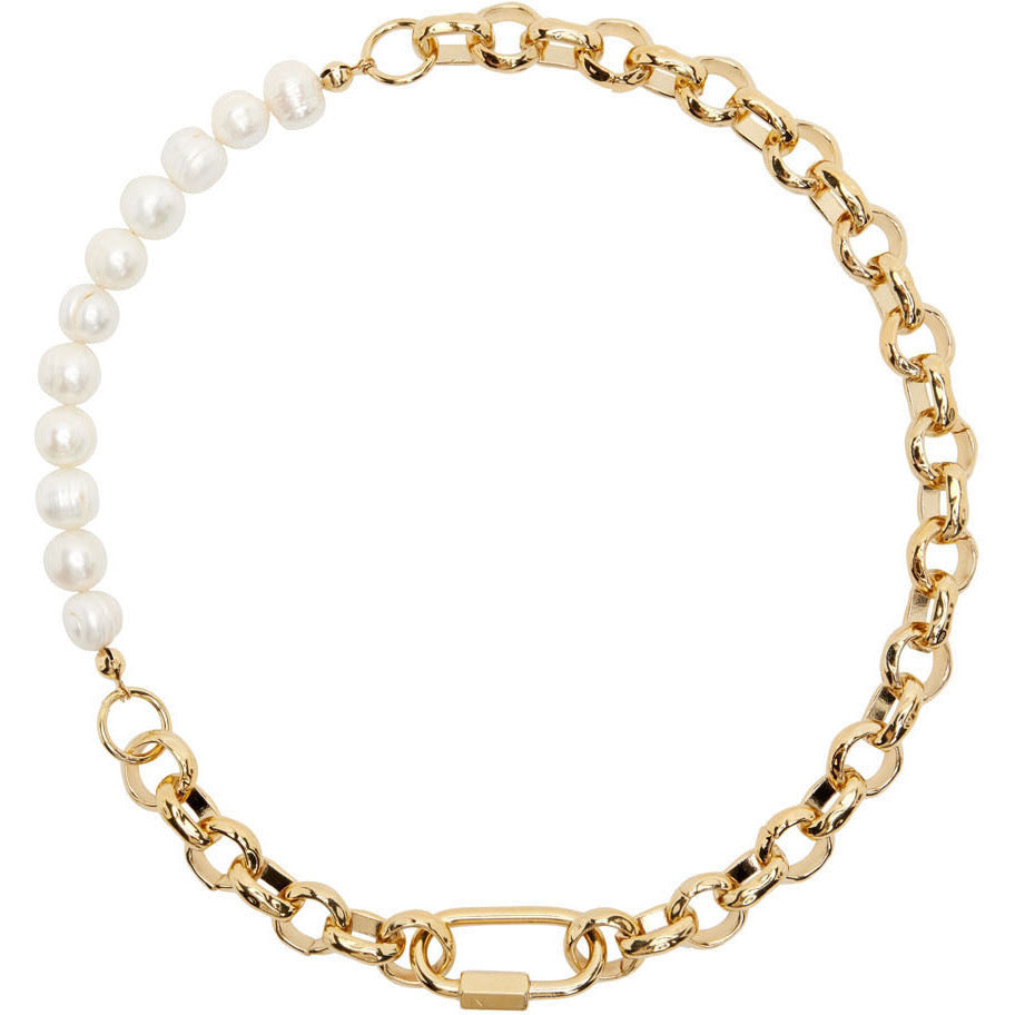 Necklace - bold pearls & chain - gold.