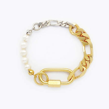 Bracelet - thin/bold figaro / pearls 1 - gold.