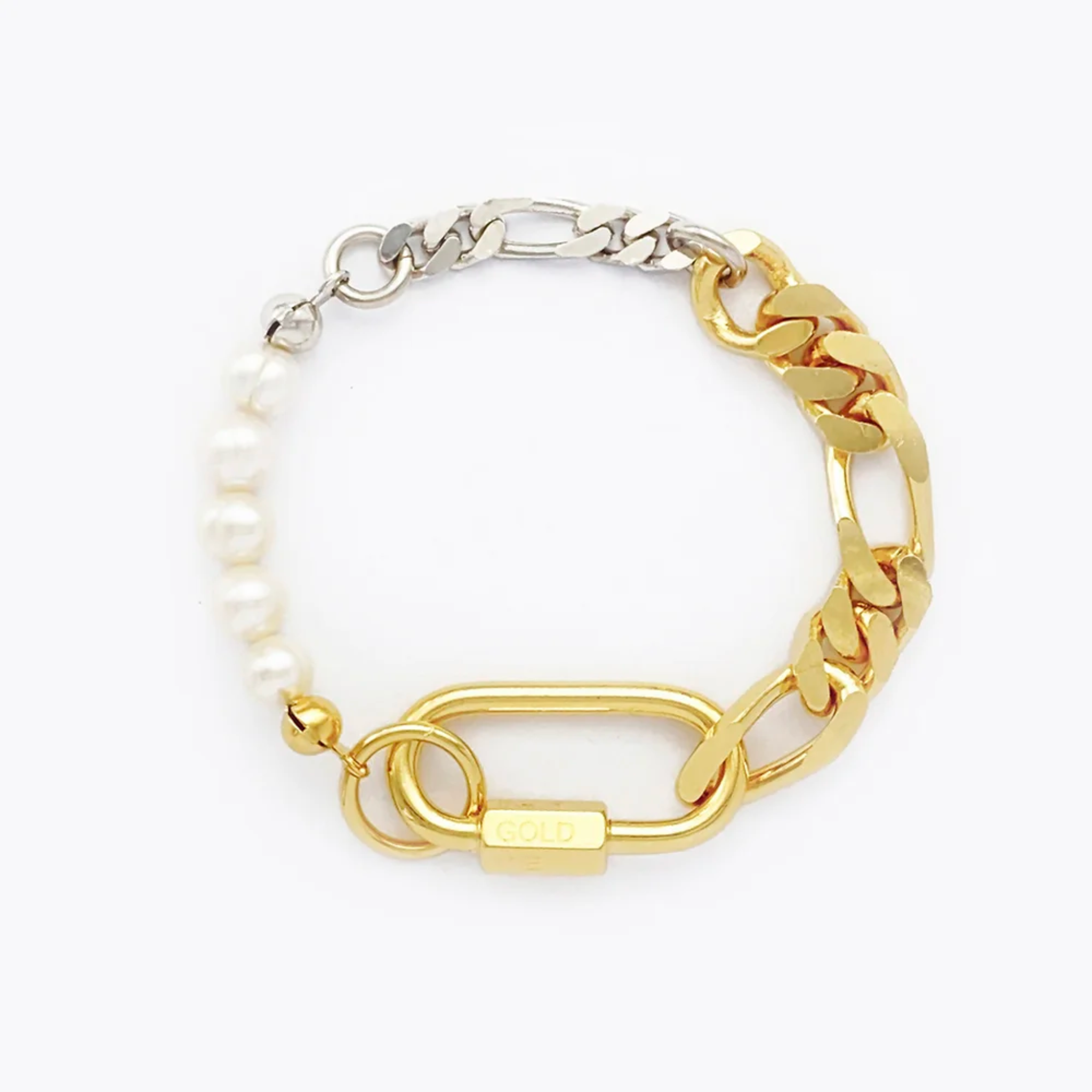 Bracelet - thin/bold figaro / pearls 1 - gold.