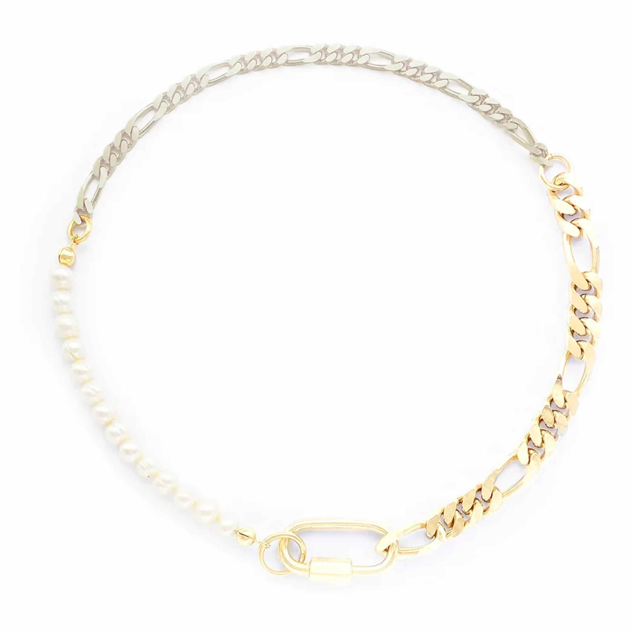 Necklace - thin/bold figaro / pearls 1 - gold.